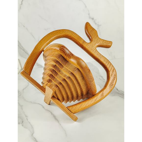 Wood Folding Fruit Basket Apple Shaped 11" John's Wood Shop Handcrafted USA - Picture 12 of 16